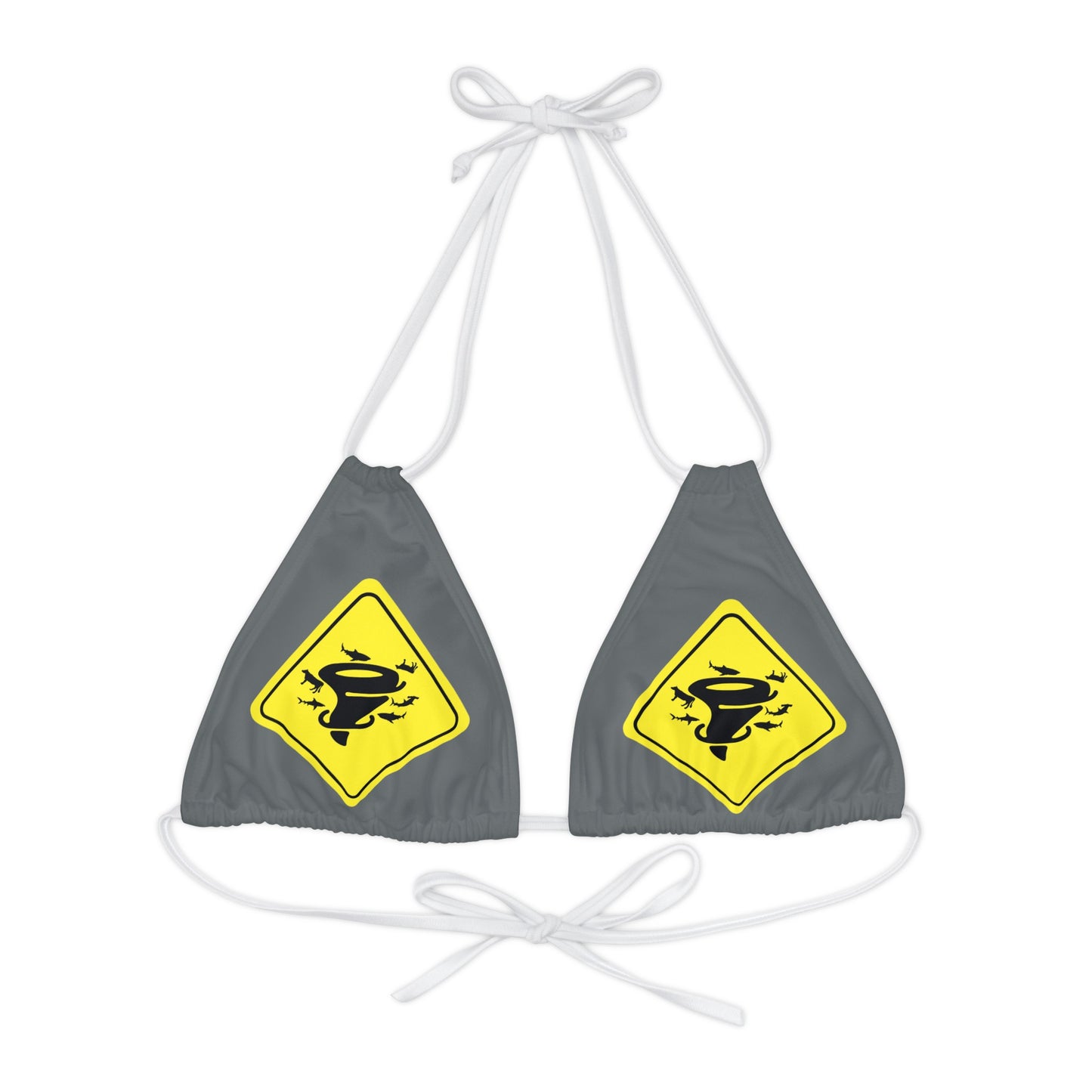 COW SHARK TORNADO. Strappy Triangle Bikini Top (AOP)