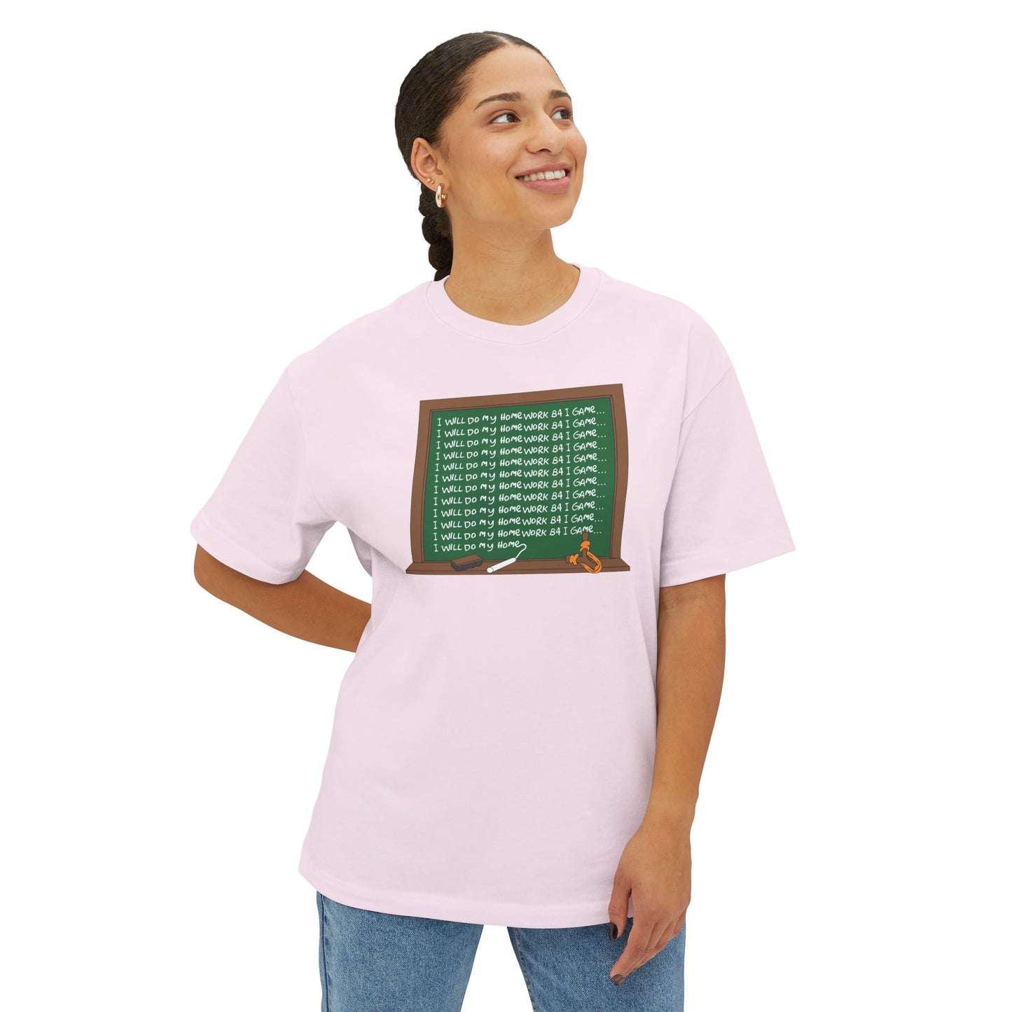 I WILL DO MY HOMEWORK B4 I GAME. Unisex Oversized Boxy Tee