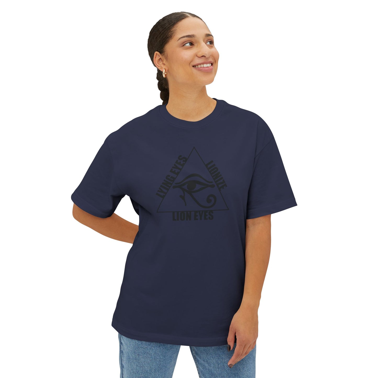 LYING EYES LIONIZE LION EYES. Unisex Oversized Boxy Tee