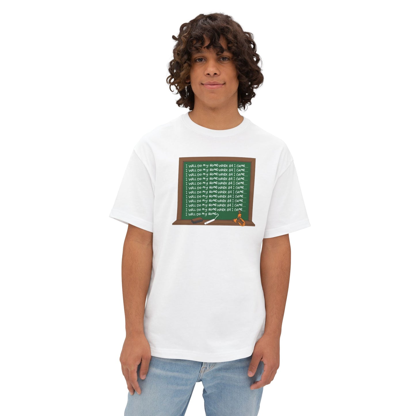 I WILL DO MY HOMEWORK B4 I GAME. Unisex Oversized Boxy Tee