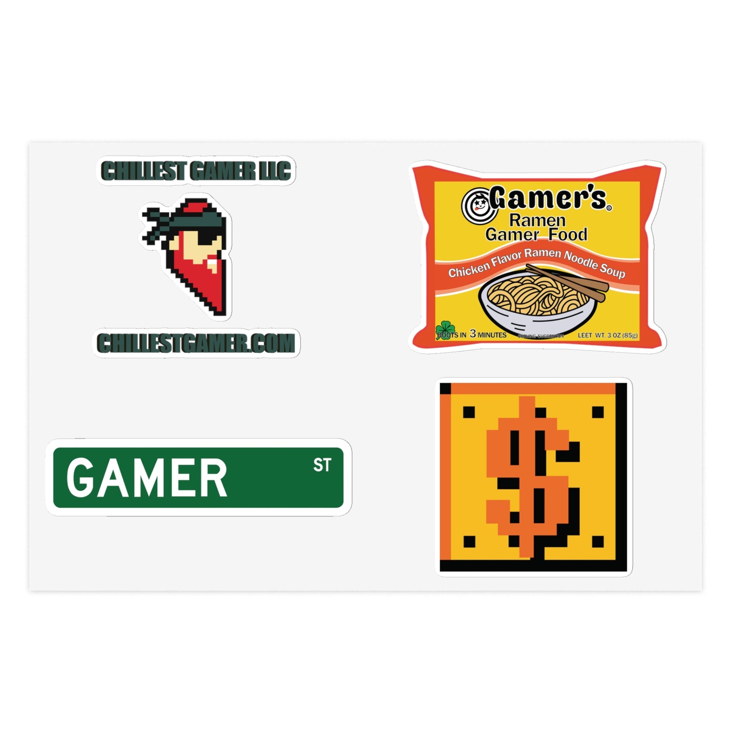 RAMEN GAMER FOOD, GAMER ST & COIN BOX. Sticker Sheet Bundle, 5sheets