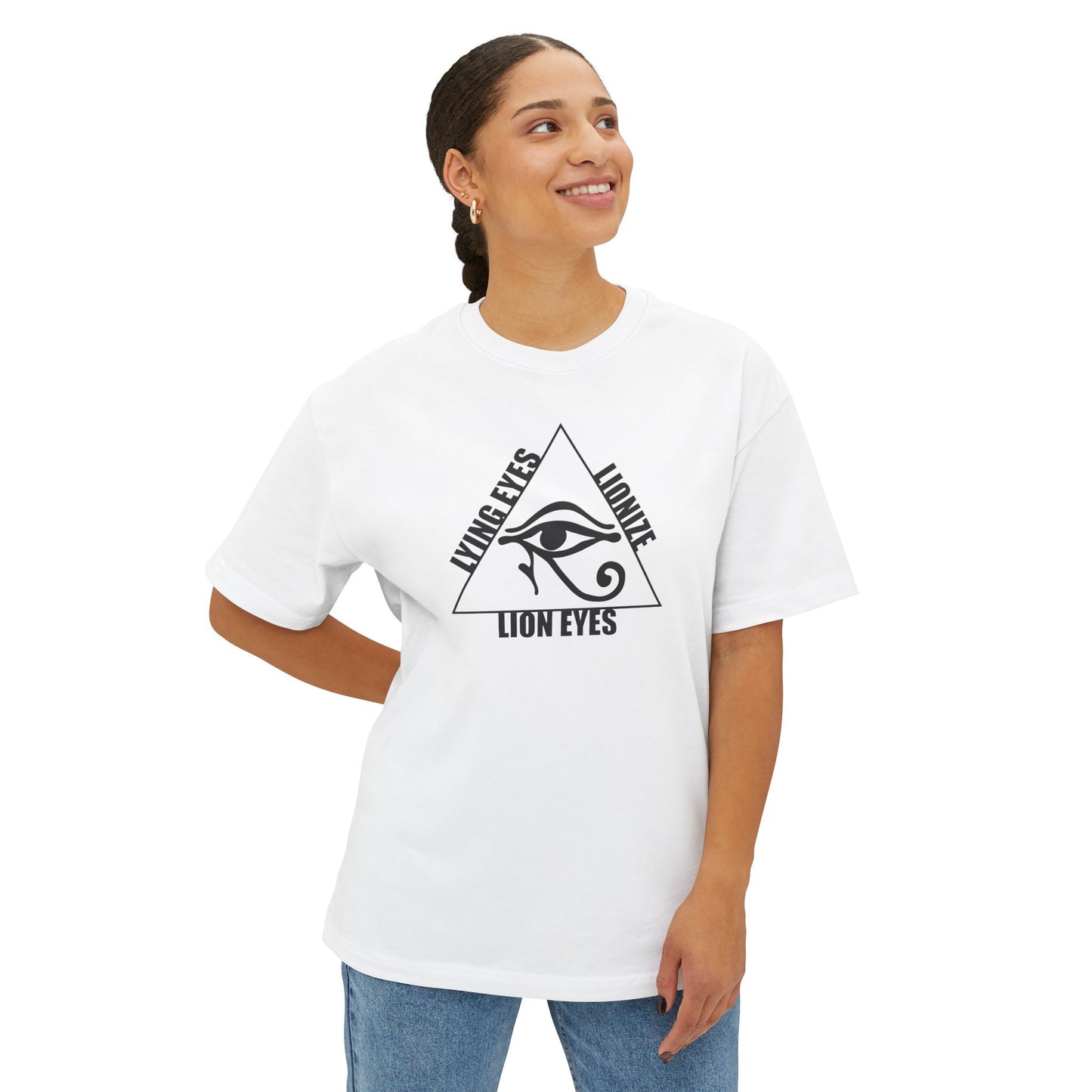 LYING EYES LIONIZE LION EYES. Unisex Oversized Boxy Tee