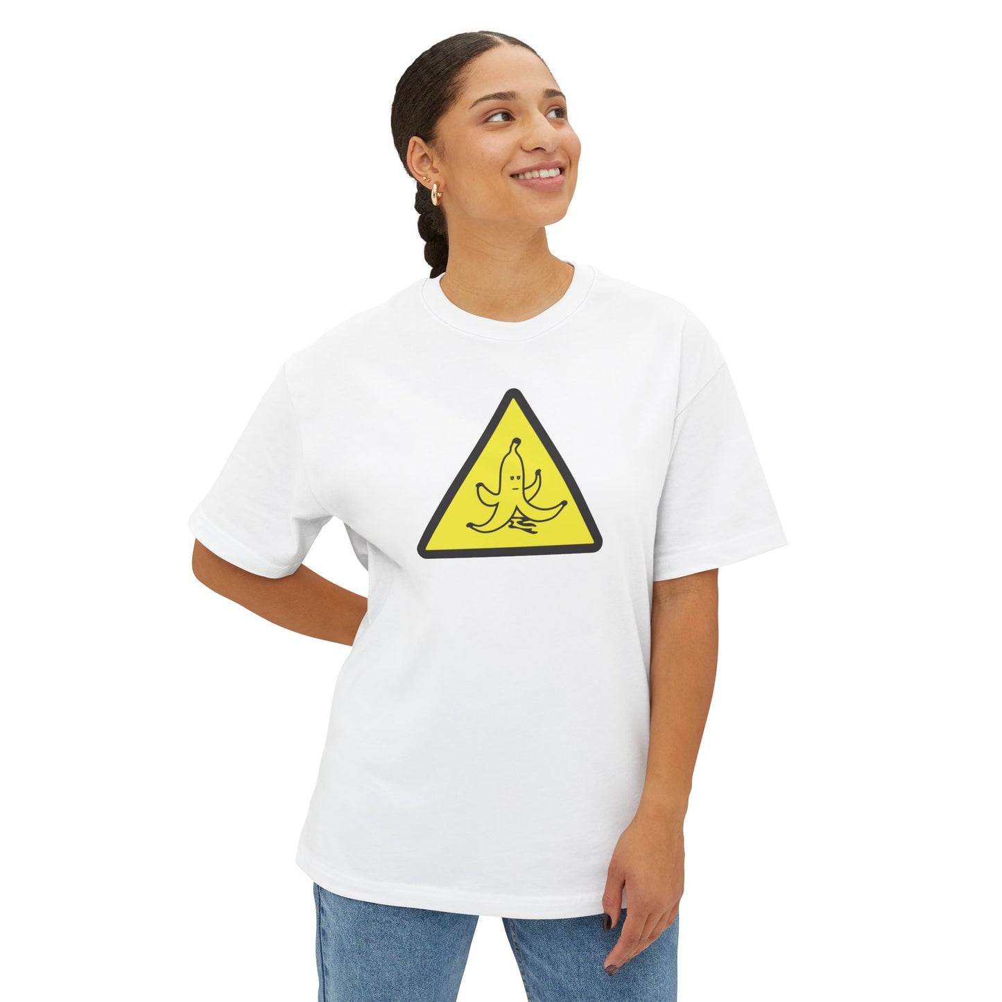 CAUTION BANANA PEEL. Unisex Oversized Boxy Tee