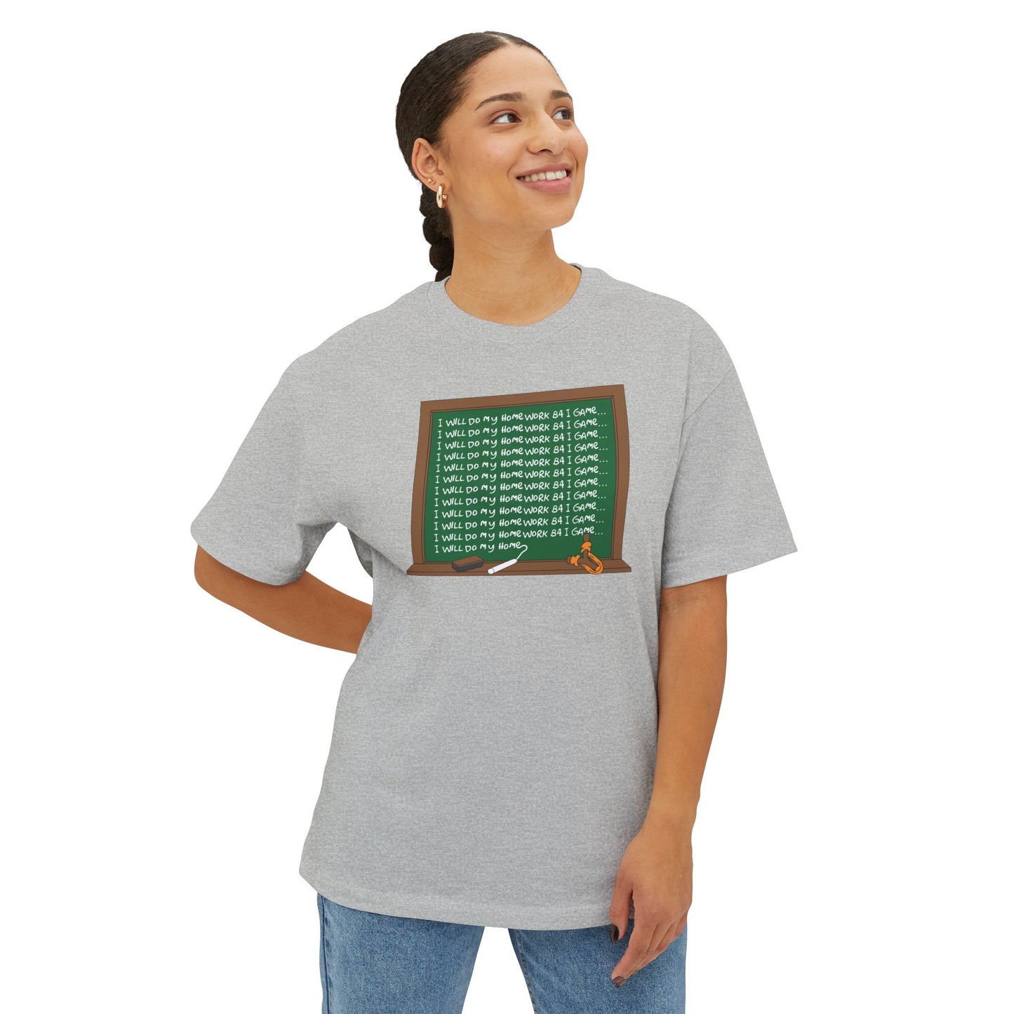 I WILL DO MY HOMEWORK B4 I GAME. Unisex Oversized Boxy Tee
