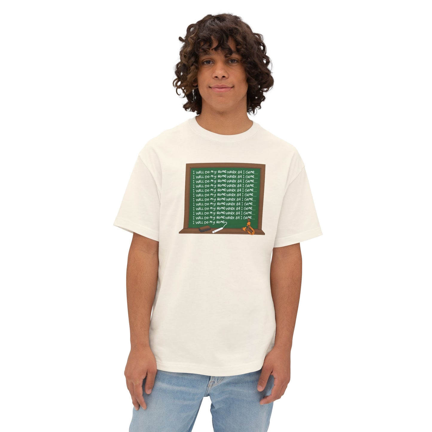I WILL DO MY HOMEWORK B4 I GAME. Unisex Oversized Boxy Tee