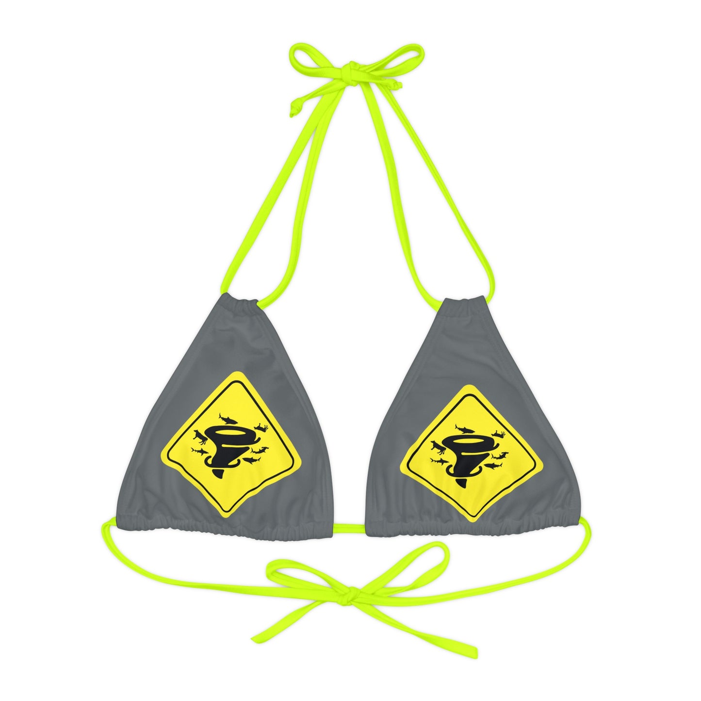 COW SHARK TORNADO. Strappy Triangle Bikini Top (AOP)
