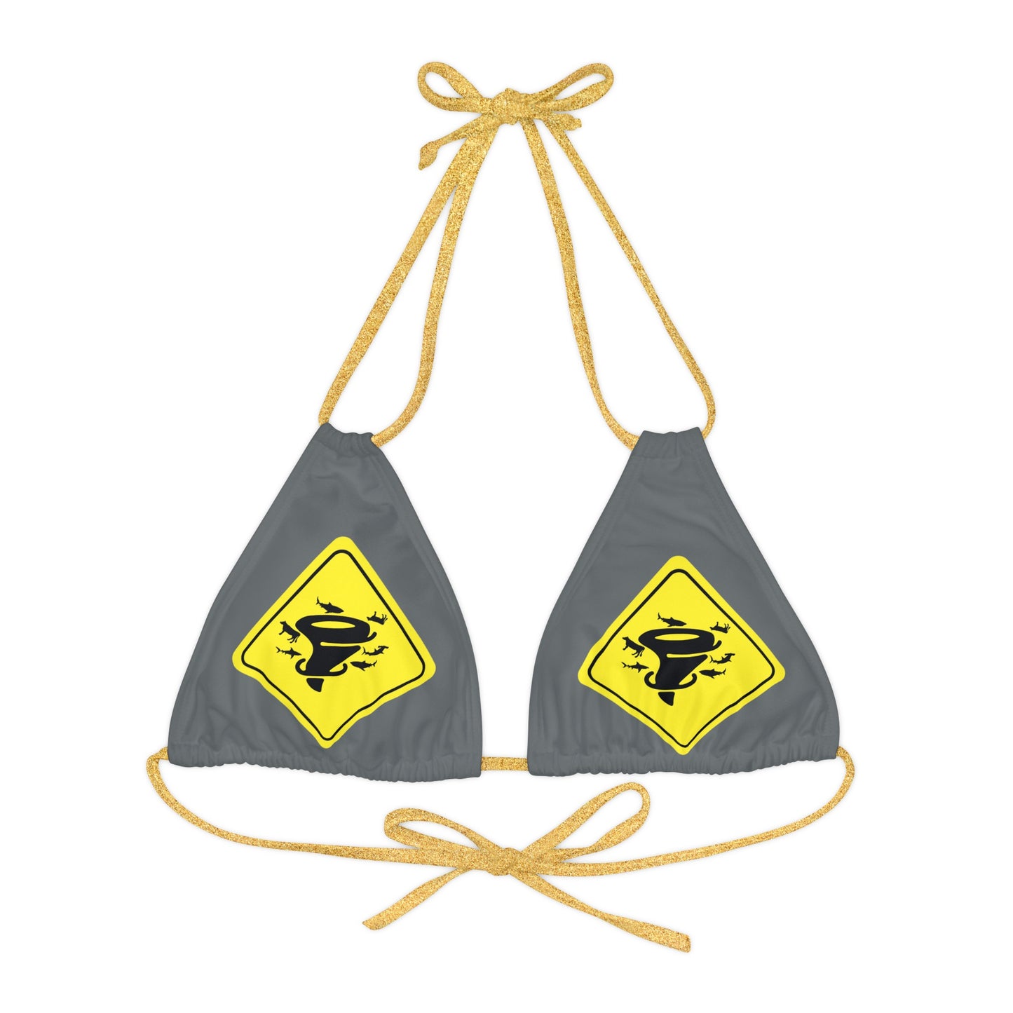 COW SHARK TORNADO. Strappy Triangle Bikini Top (AOP)