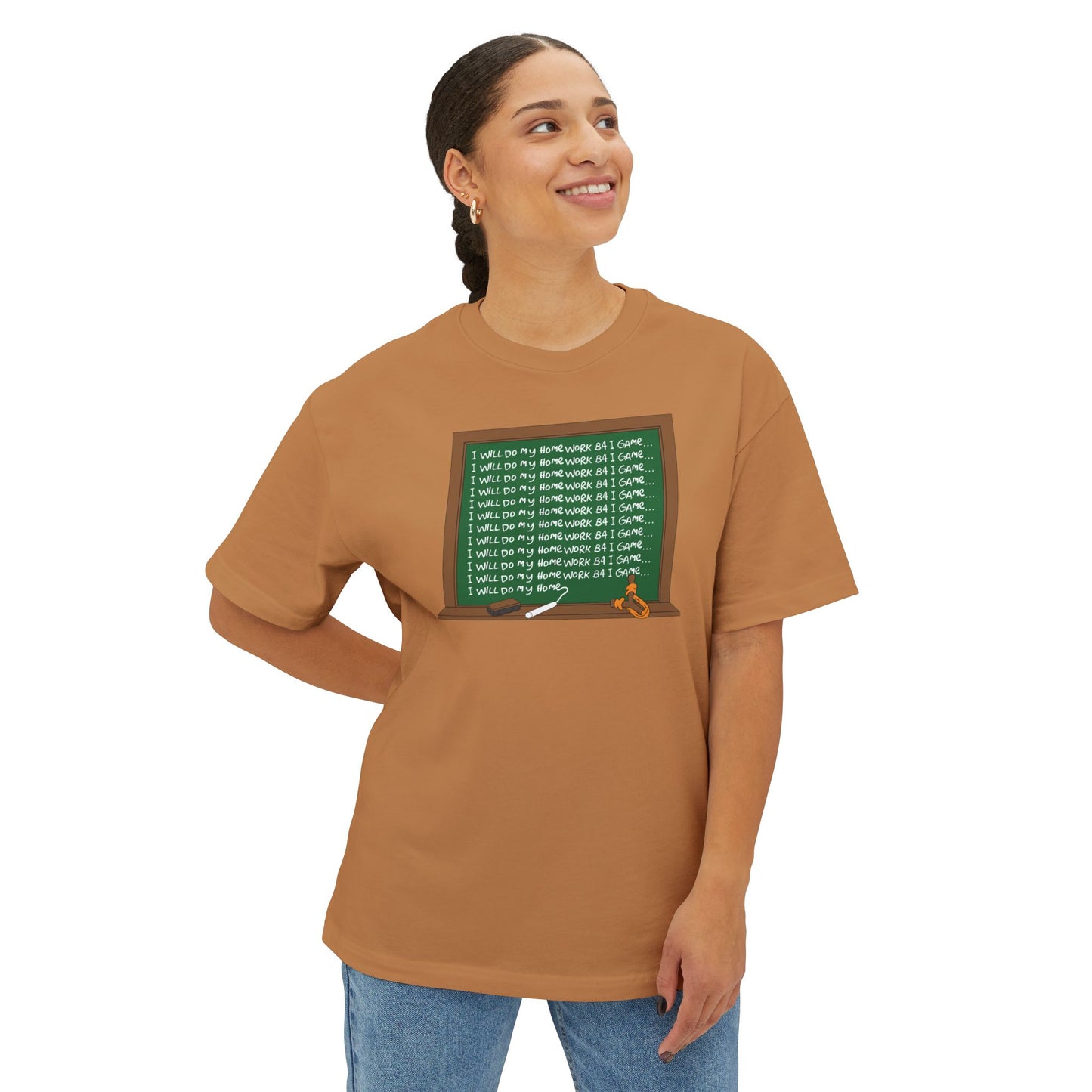 I WILL DO MY HOMEWORK B4 I GAME. Unisex Oversized Boxy Tee