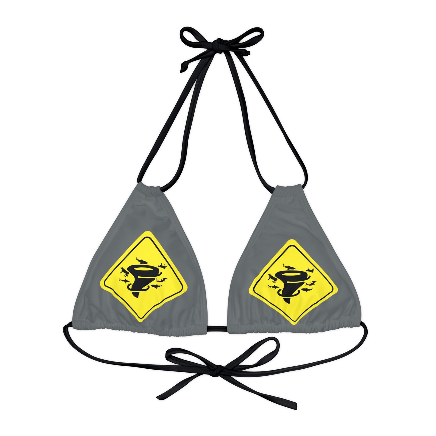 COW SHARK TORNADO. Strappy Triangle Bikini Top (AOP)