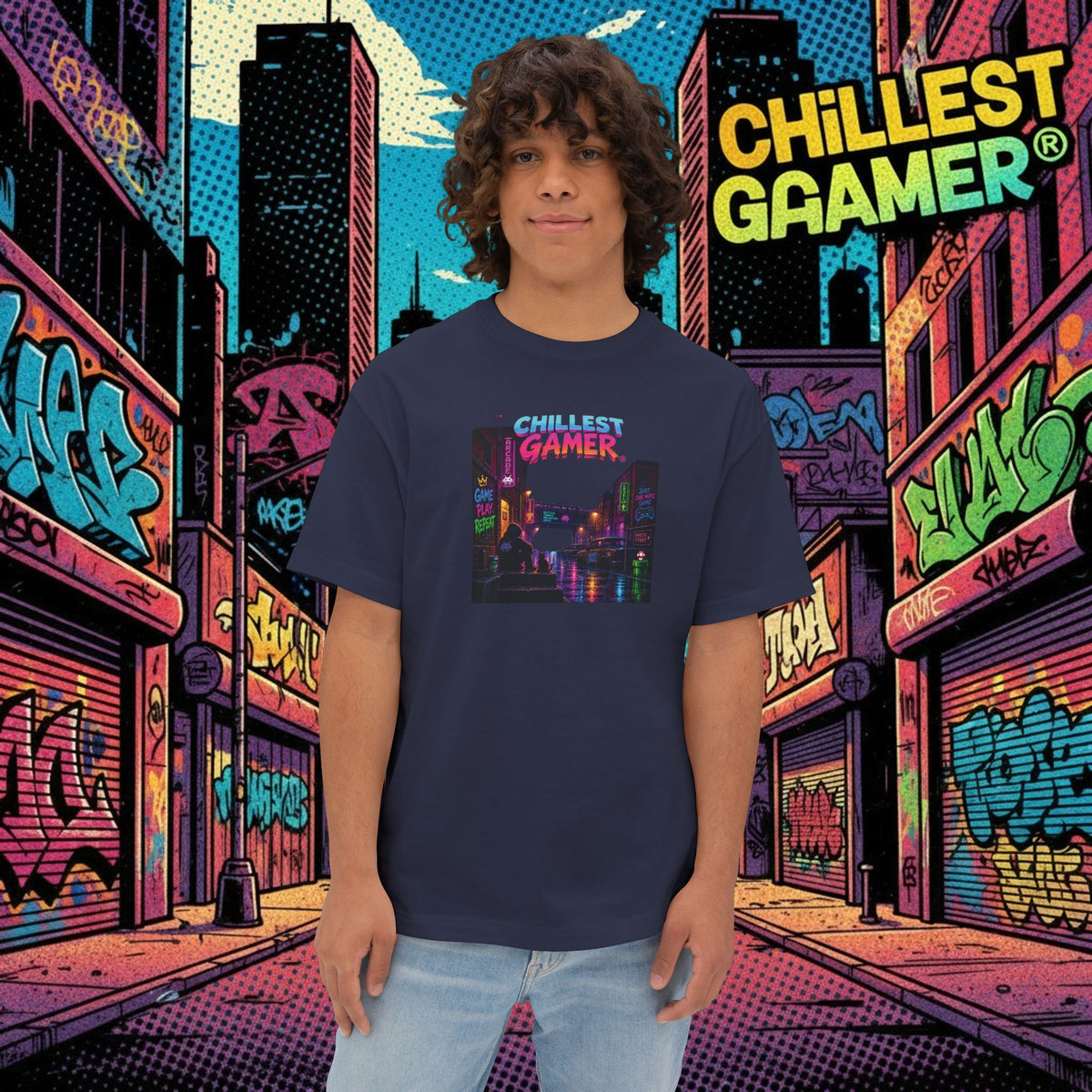CHILLEST GAMER® ALLEY. Unisex Oversized Boxy Tee