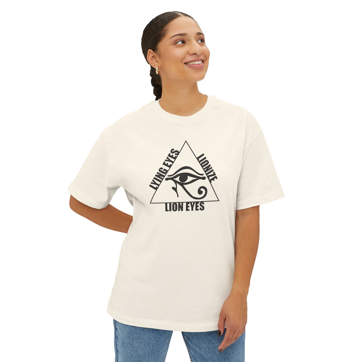 LYING EYES LIONIZE LION EYES. Unisex Oversized Boxy Tee