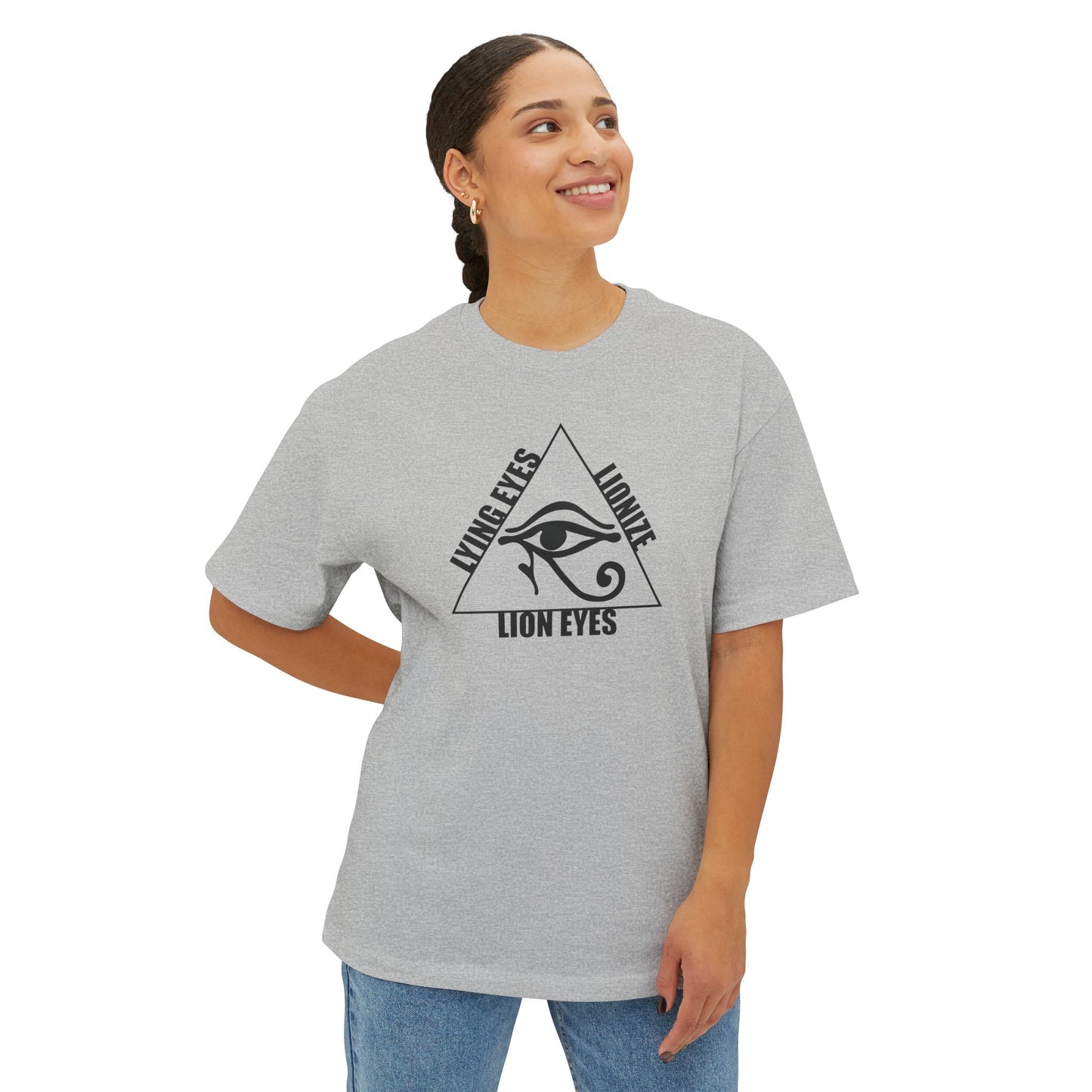 LYING EYES LIONIZE LION EYES. Unisex Oversized Boxy Tee