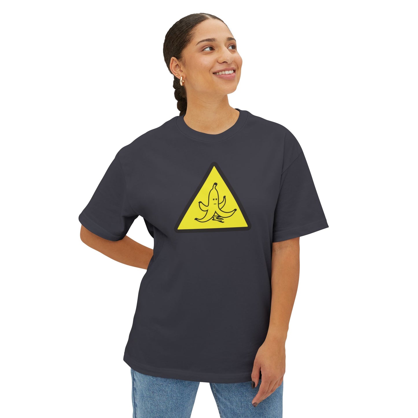 CAUTION BANANA PEEL. Unisex Oversized Boxy Tee