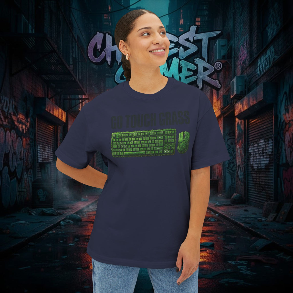 GO TOUCH GRASS. Unisex Oversized Boxy Tee