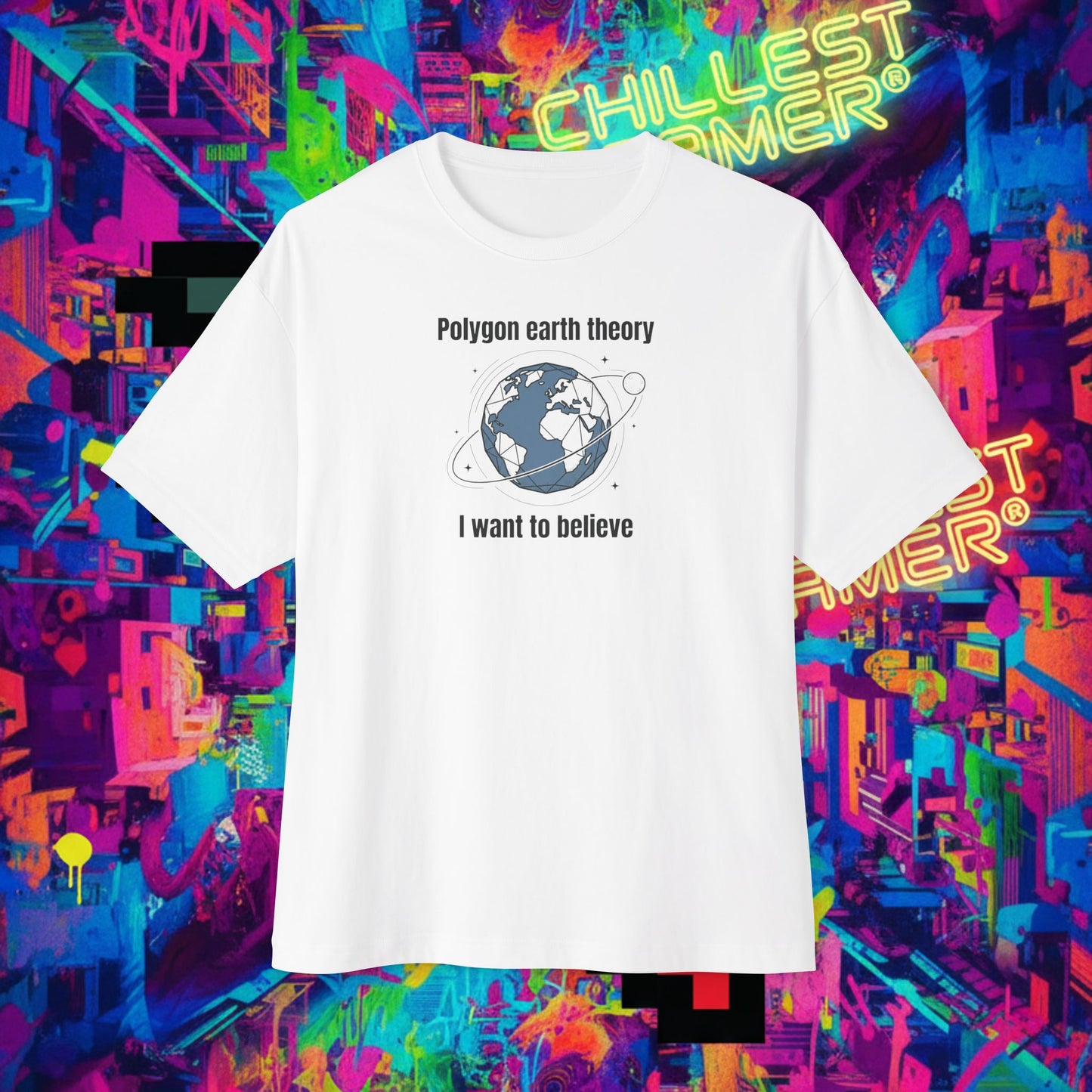 POLYGON EARTH THEORY, I WANT TO BELIEVE. Unisex Oversized Boxy Tee
