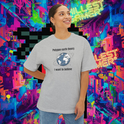 POLYGON EARTH THEORY, I WANT TO BELIEVE. Unisex Oversized Boxy Tee
