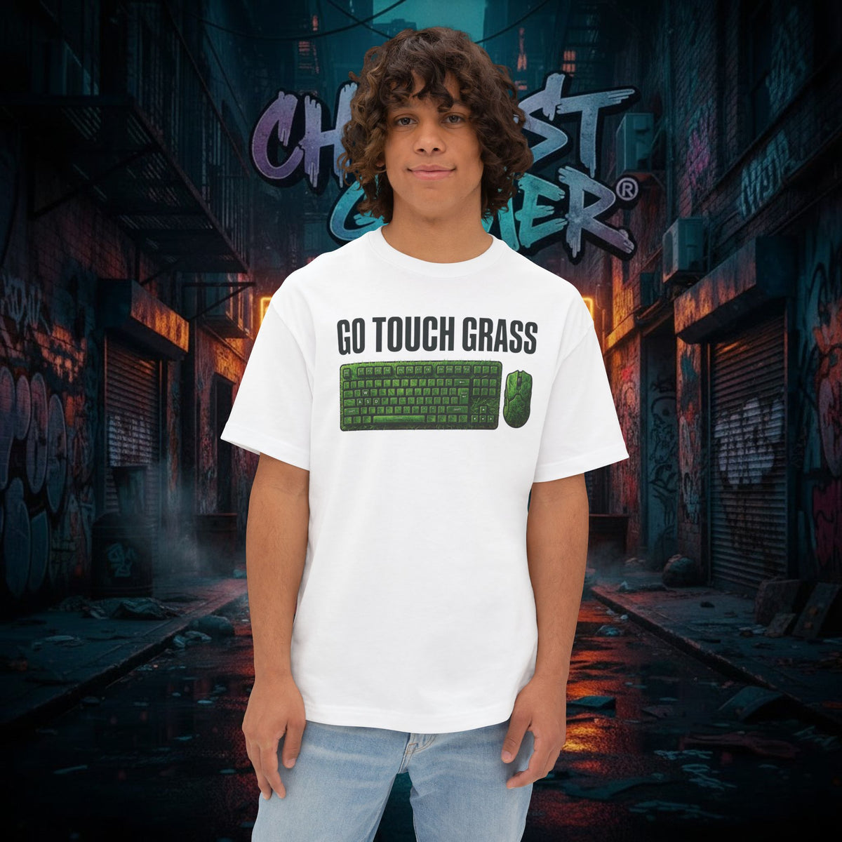 GO TOUCH GRASS. Unisex Oversized Boxy Tee