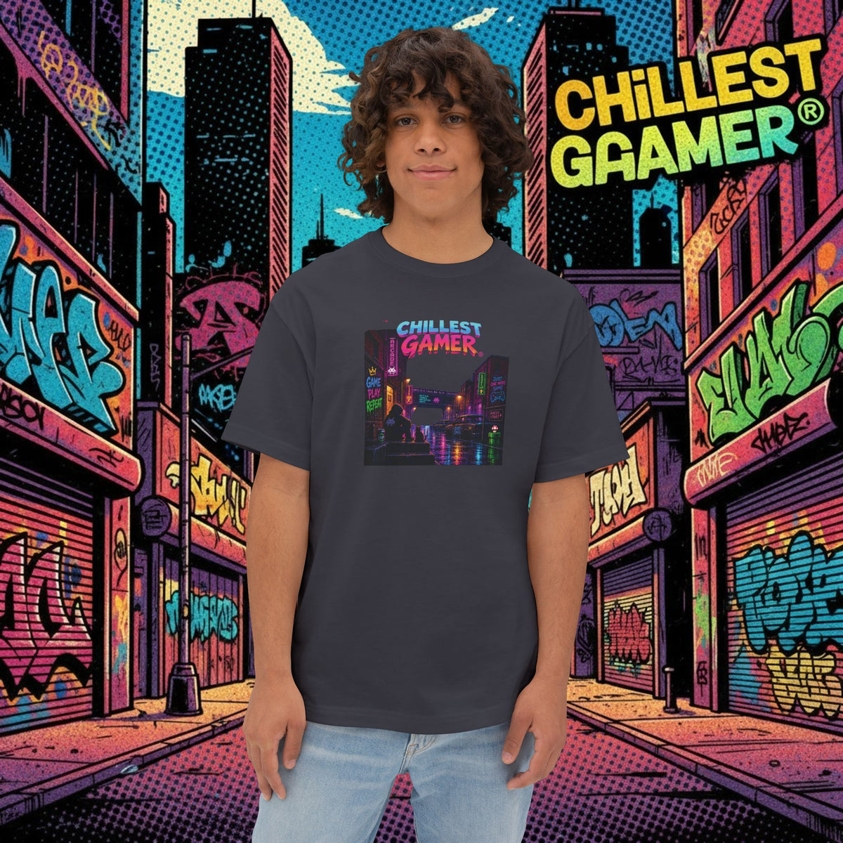 CHILLEST GAMER® ALLEY. Unisex Oversized Boxy Tee