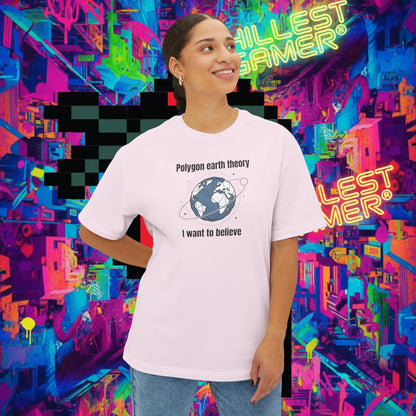 POLYGON EARTH THEORY, I WANT TO BELIEVE. Unisex Oversized Boxy Tee