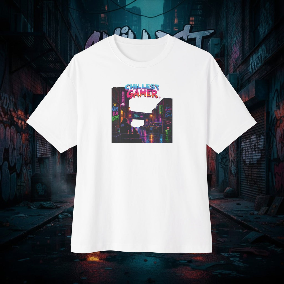 CHILLEST GAMER® ALLEY. Unisex Oversized Boxy Tee