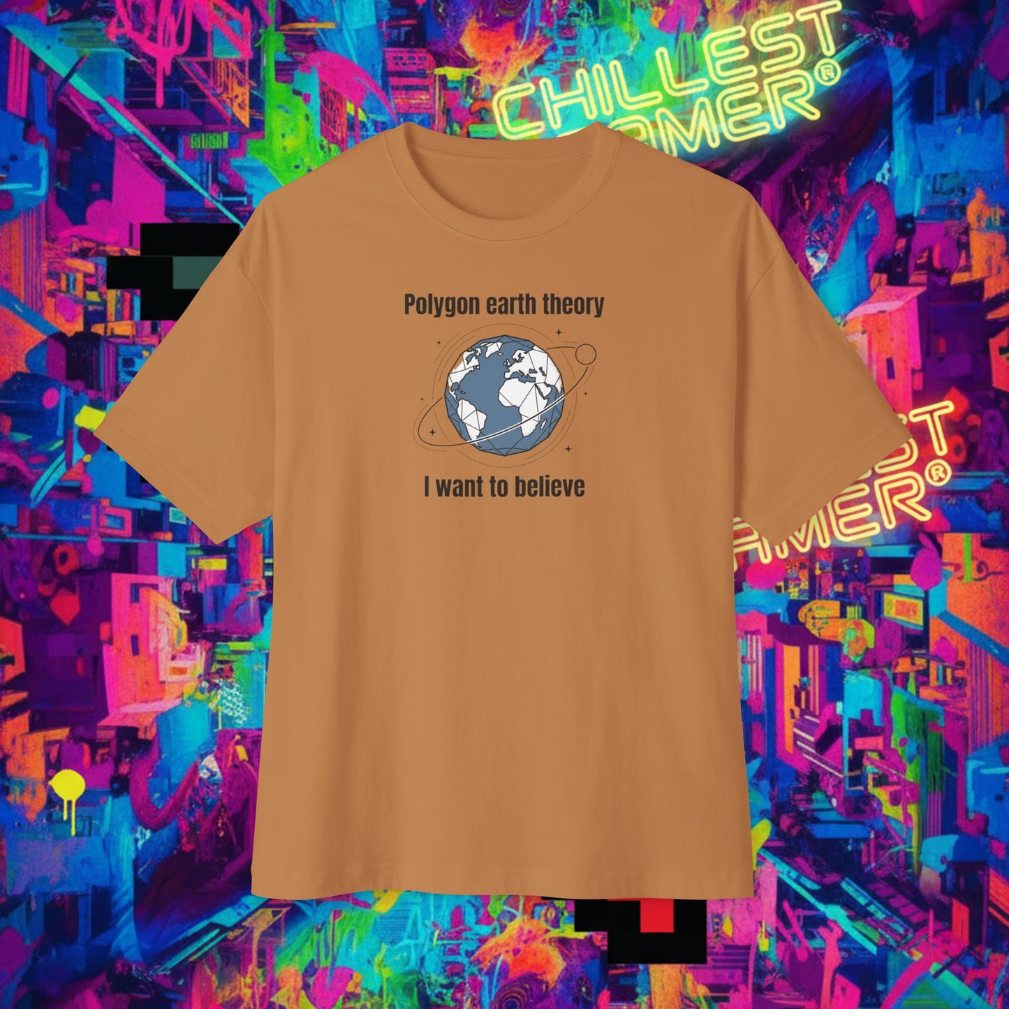 POLYGON EARTH THEORY, I WANT TO BELIEVE. Unisex Oversized Boxy Tee
