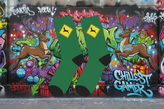 CAUTION REINDEER CROSSING. Mid-length Socks