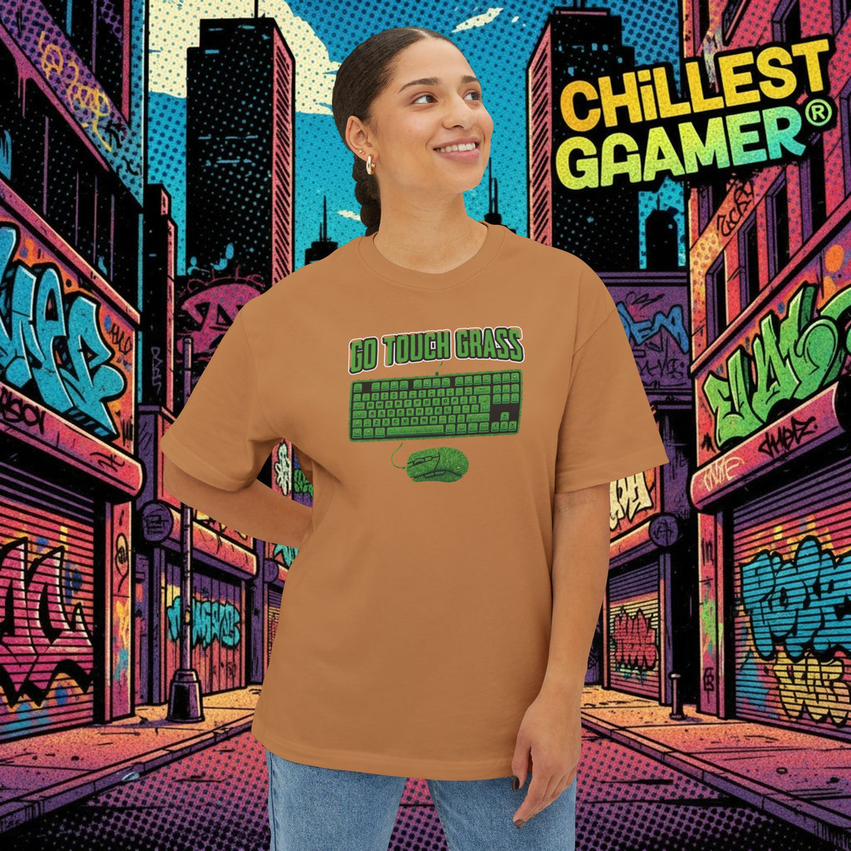 GO TOUCH GRASS. Unisex Oversized Boxy Tee
