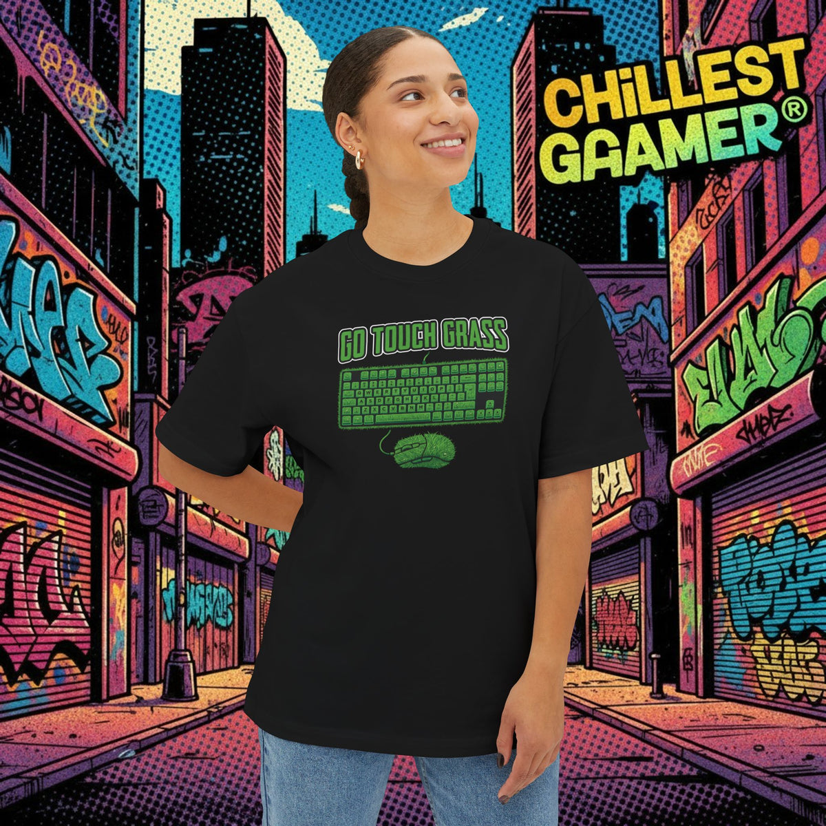 GO TOUCH GRASS. Unisex Oversized Boxy Tee