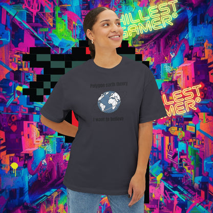 POLYGON EARTH THEORY, I WANT TO BELIEVE. Unisex Oversized Boxy Tee