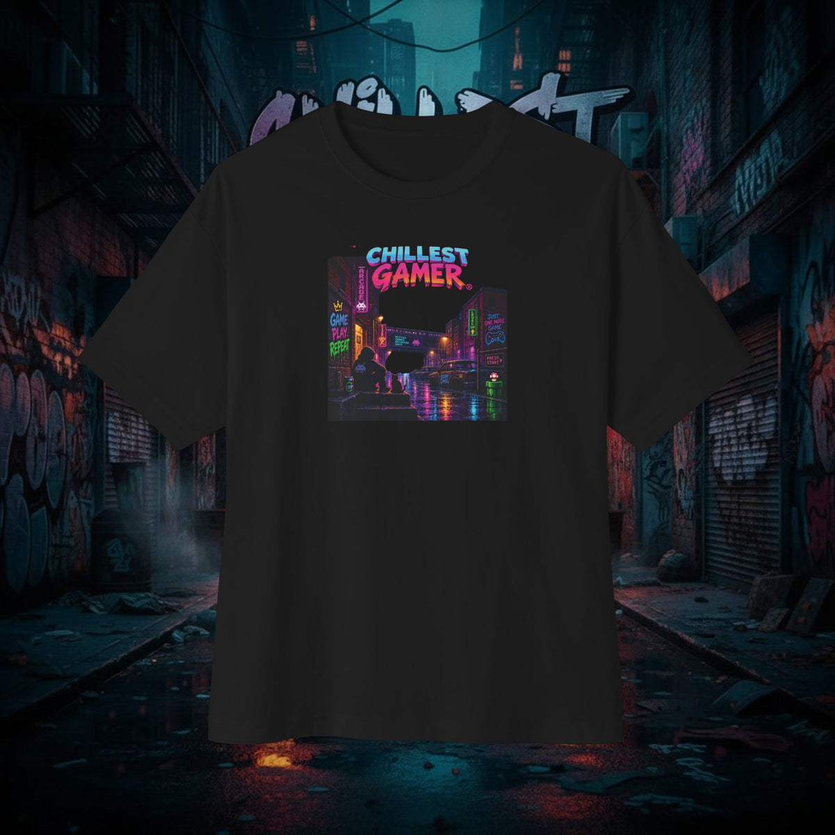 CHILLEST GAMER® ALLEY. Unisex Oversized Boxy Tee