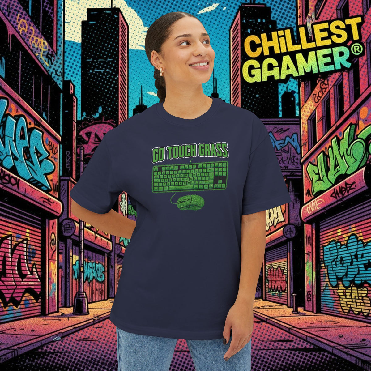GO TOUCH GRASS. Unisex Oversized Boxy Tee