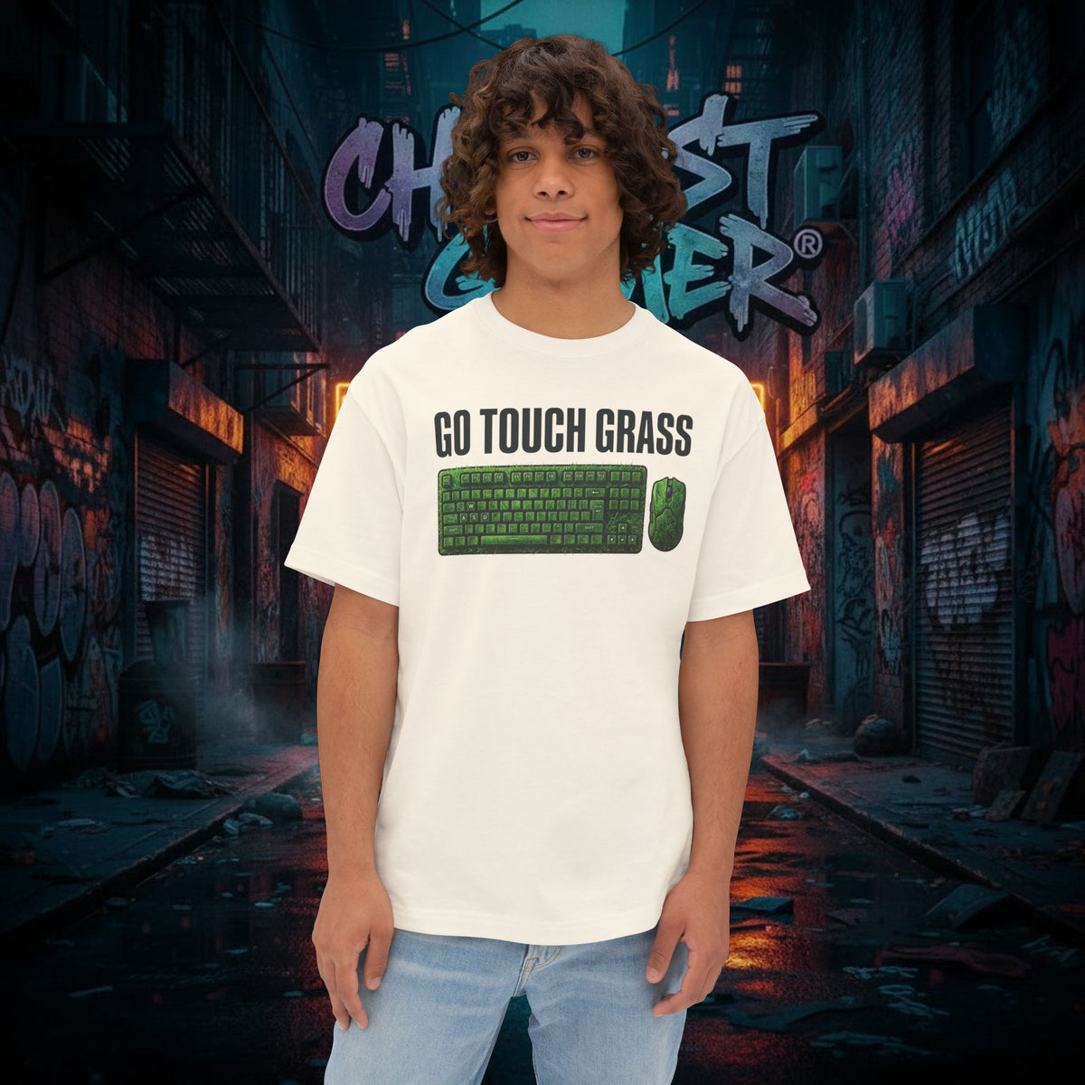 GO TOUCH GRASS. Unisex Oversized Boxy Tee