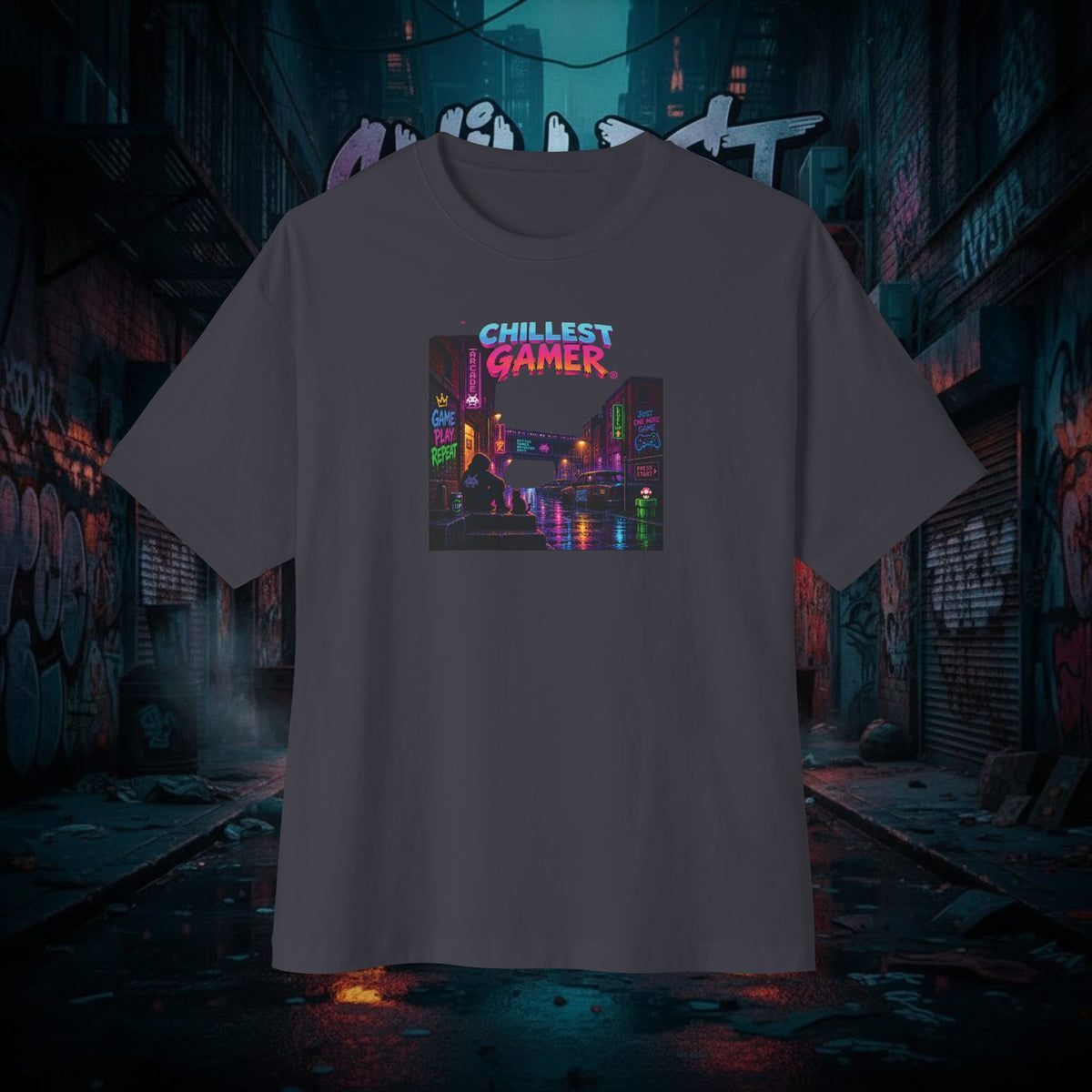 CHILLEST GAMER® ALLEY. Unisex Oversized Boxy Tee