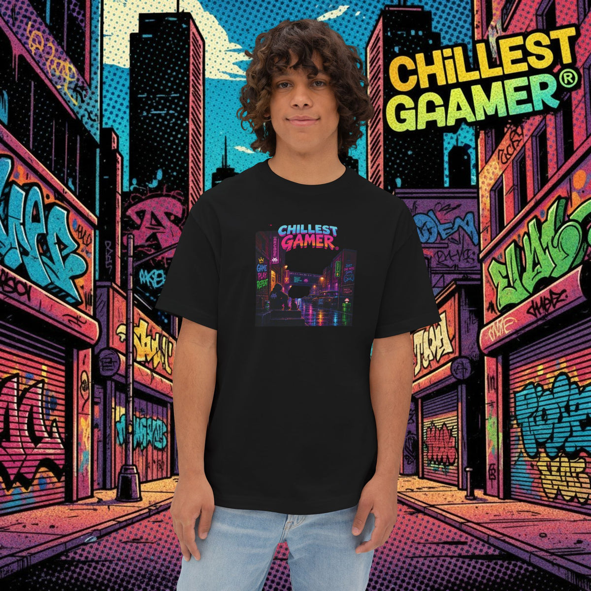 CHILLEST GAMER® ALLEY. Unisex Oversized Boxy Tee