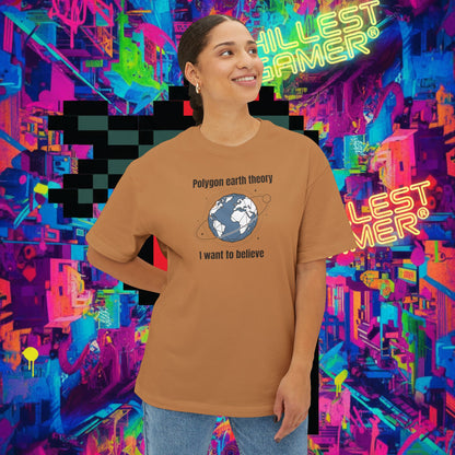 POLYGON EARTH THEORY, I WANT TO BELIEVE. Unisex Oversized Boxy Tee