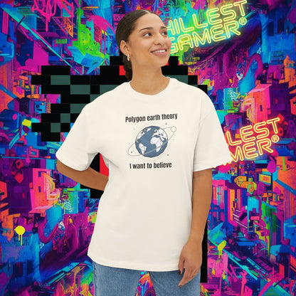 POLYGON EARTH THEORY, I WANT TO BELIEVE. Unisex Oversized Boxy Tee