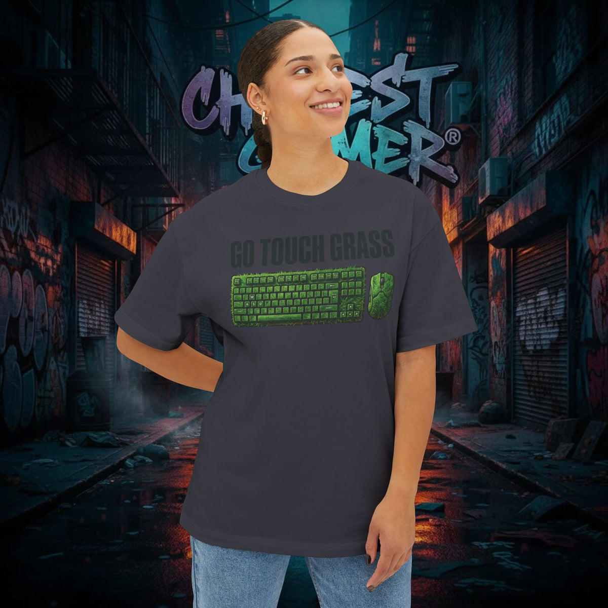 GO TOUCH GRASS. Unisex Oversized Boxy Tee