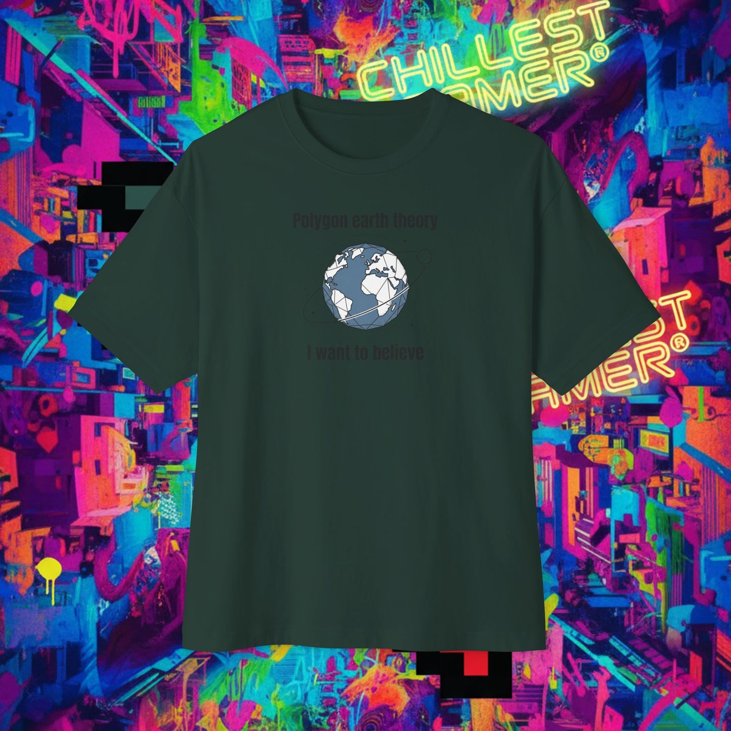POLYGON EARTH THEORY, I WANT TO BELIEVE. Unisex Oversized Boxy Tee