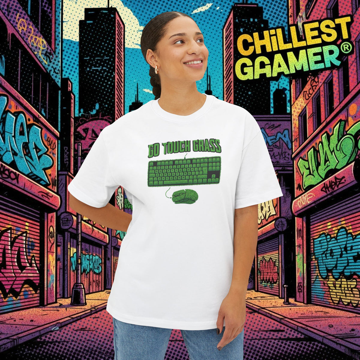 GO TOUCH GRASS. Unisex Oversized Boxy Tee