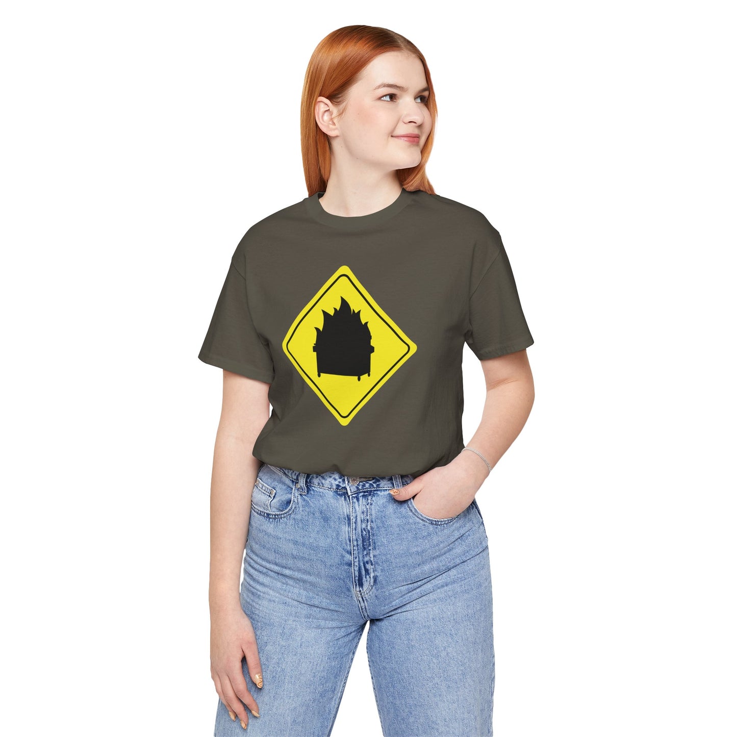 CAUTION DUMPSTER FIRE. Unisex Jersey Short Sleeve Tee