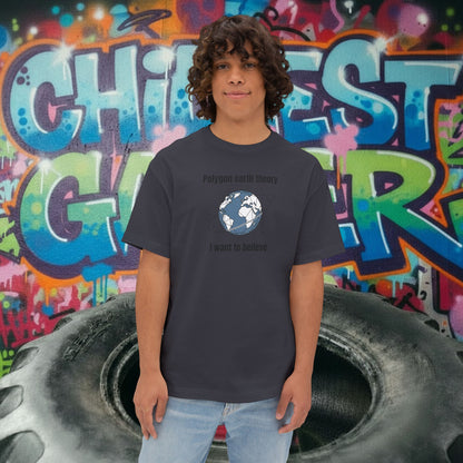 POLYGON EARTH THEORY, I WANT TO BELIEVE. Unisex Oversized Boxy Tee