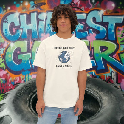POLYGON EARTH THEORY, I WANT TO BELIEVE. Unisex Oversized Boxy Tee