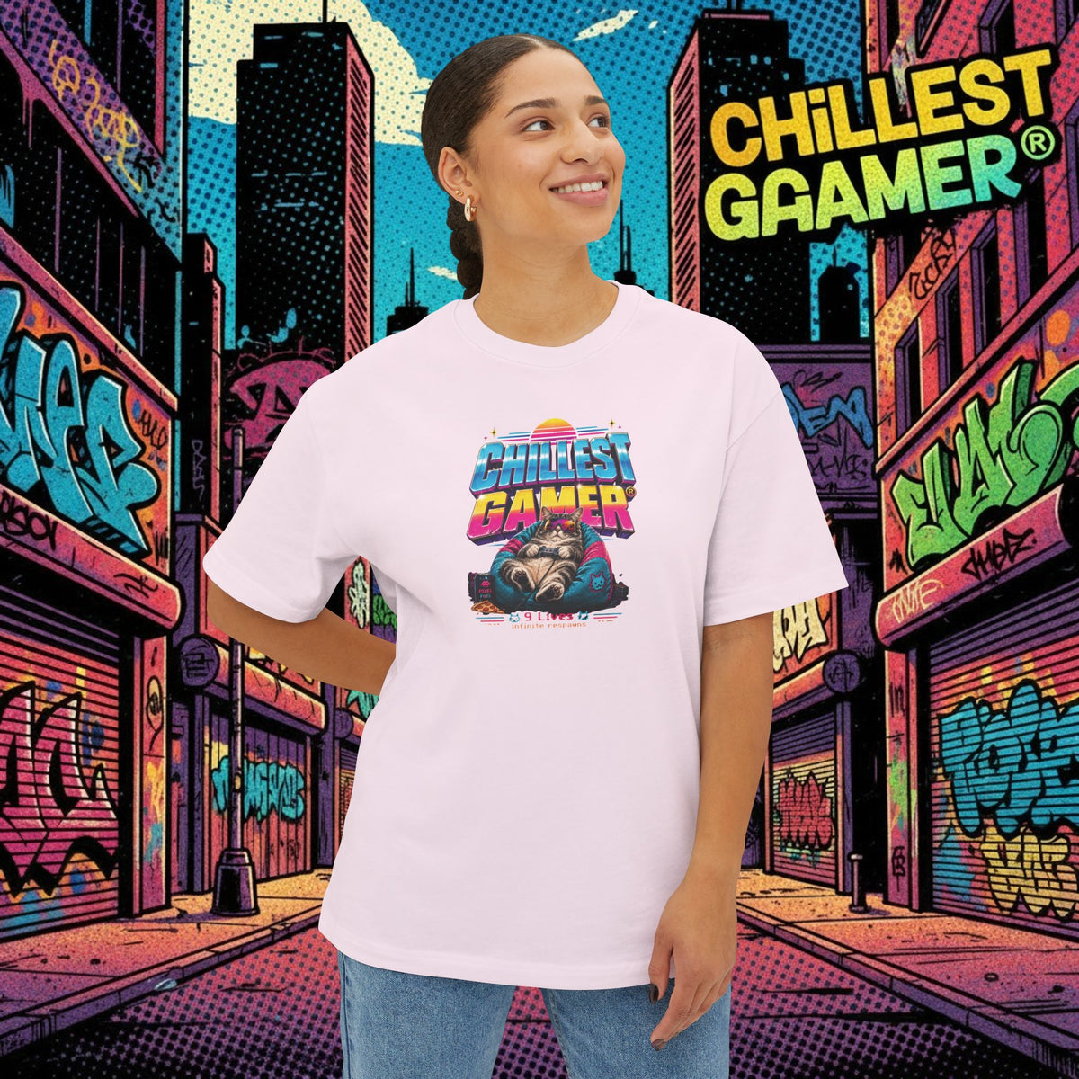 KITTY GAMER. Unisex Oversized Boxy Tee