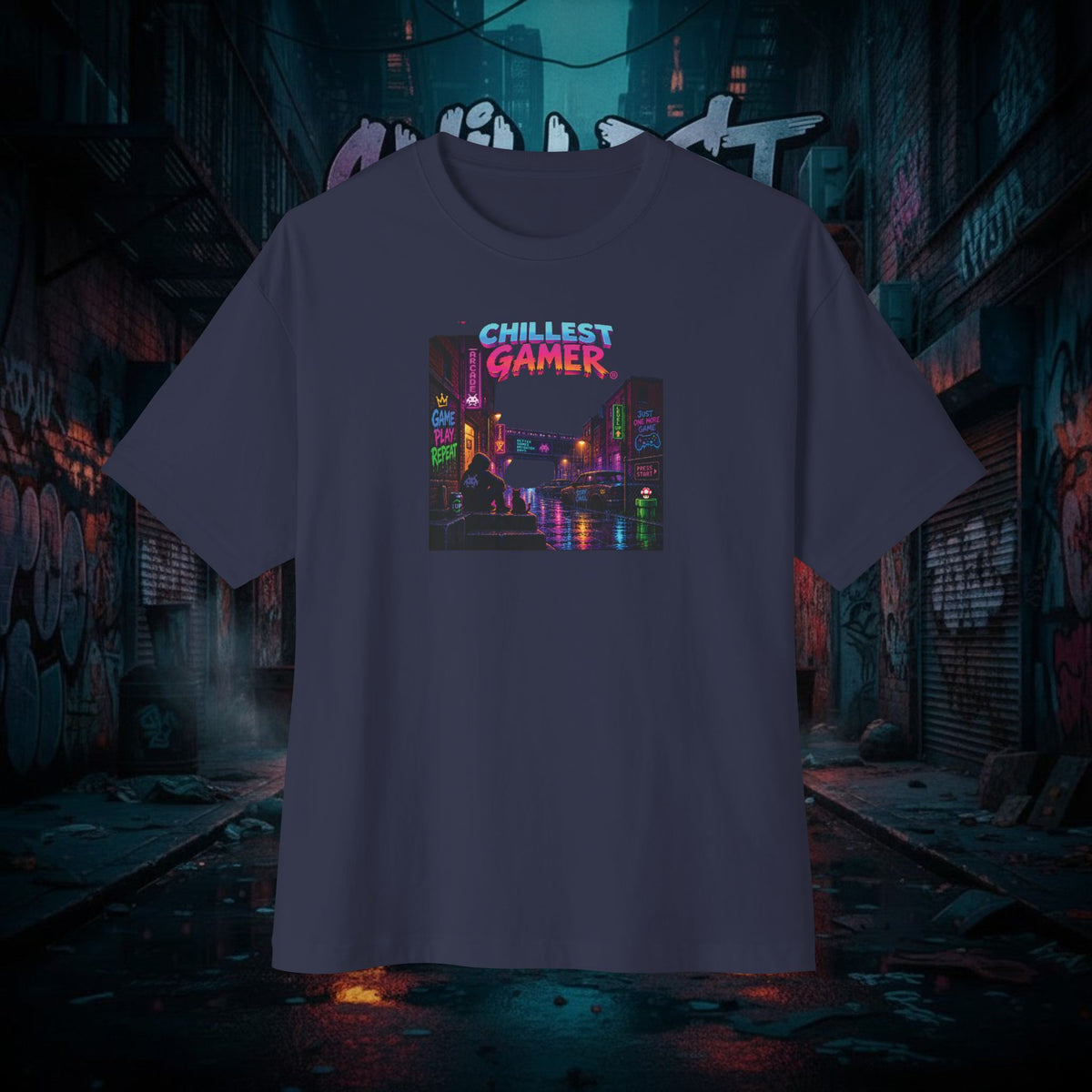 CHILLEST GAMER® ALLEY. Unisex Oversized Boxy Tee