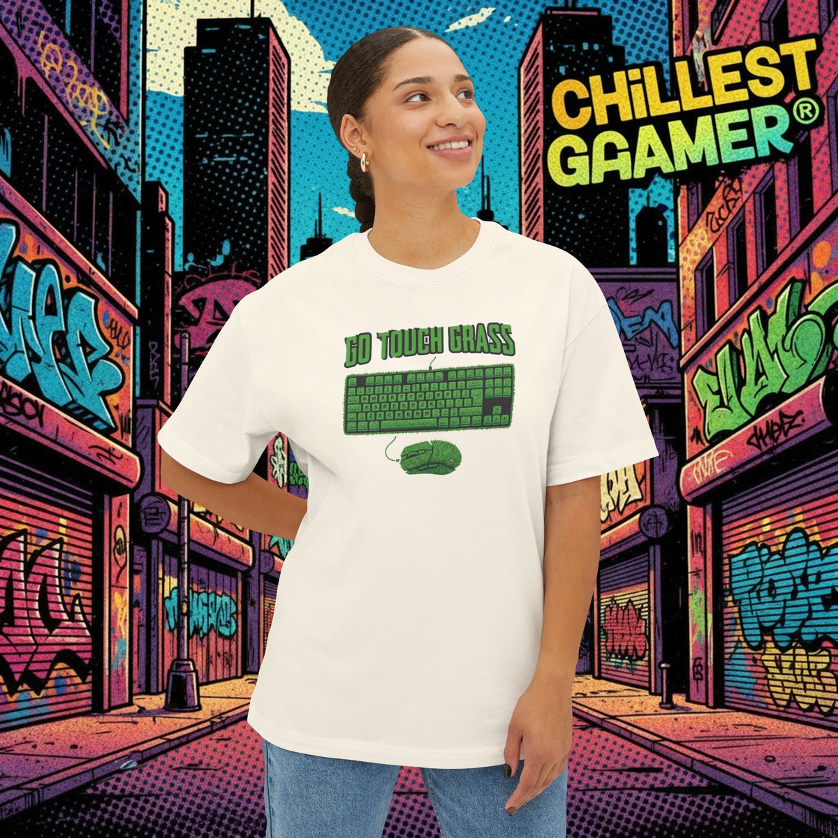 GO TOUCH GRASS. Unisex Oversized Boxy Tee
