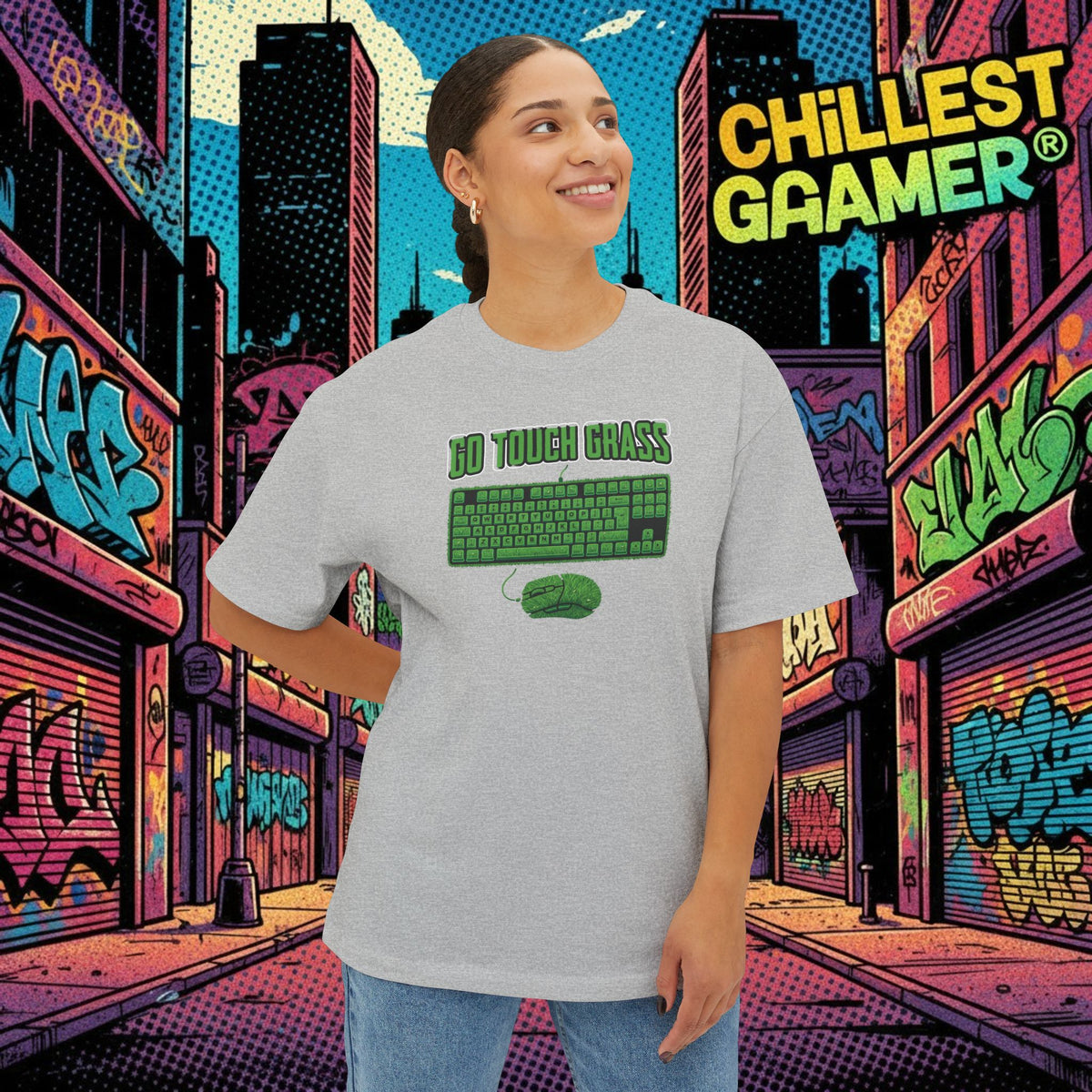 GO TOUCH GRASS. Unisex Oversized Boxy Tee