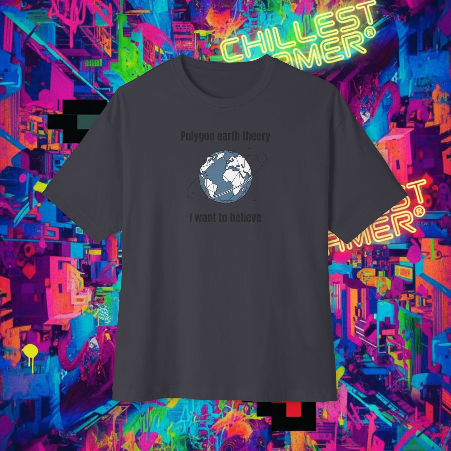 POLYGON EARTH THEORY, I WANT TO BELIEVE. Unisex Oversized Boxy Tee