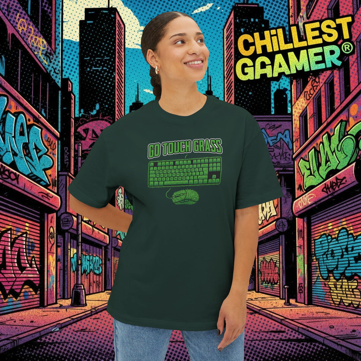 GO TOUCH GRASS. Unisex Oversized Boxy Tee