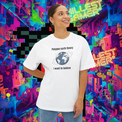 POLYGON EARTH THEORY, I WANT TO BELIEVE. Unisex Oversized Boxy Tee
